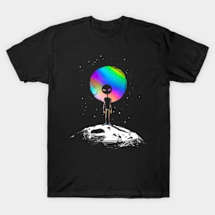 Holographic Alien on Moon T-Shirt